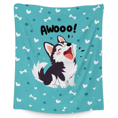 Husky Puppy Awooo Bones Blanket for Lovers of Howling Dogs