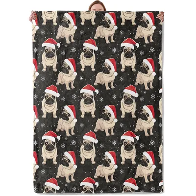 Christmas Pugs in Santa Blanket: Festive Pug Pattern with Holiday Hats