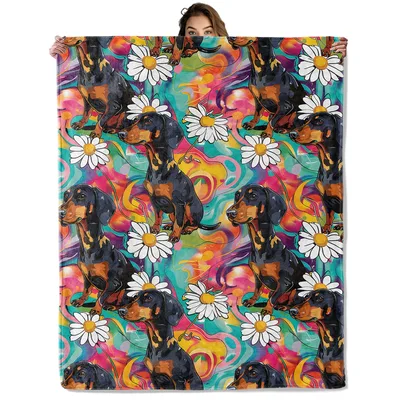 Dachshund and Daisy Pattern Blanket: Psychedelic Dog Art