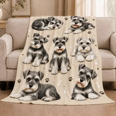 Schnauzer Dogs Pattern Blanket: A Collage of Playful Pups and Bones