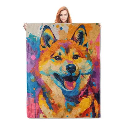 Colorful Shiba Inu Painting Blanket: Vibrant Artistic Dog Portrait