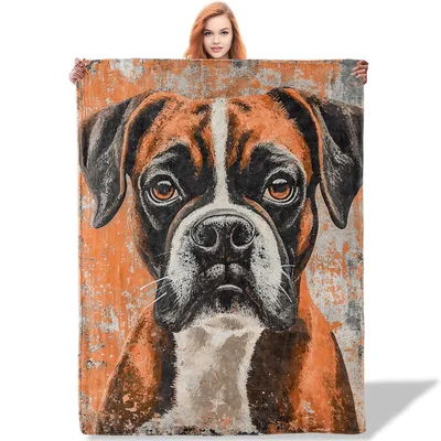 Boxer Dog Portrait Blanket: Rustic Art for Canine Lovers