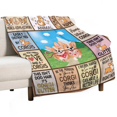Corgi Lover Patchwork Quotes Blanket for Dog Enthusiasts