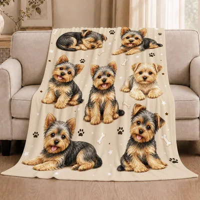 Yorkshire Terrier Dogs Pattern Blanket: Puppies and Bones Design