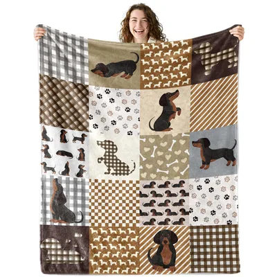 Dachshund Patchwork Pattern Blanket for Weiner Dog Lovers