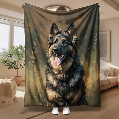 Long Haired German Shepherd Blanket featuring a fluffy black