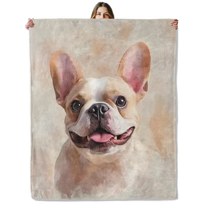 Adorable French Bulldog Portrait Blanket: Happy Puppy Art
