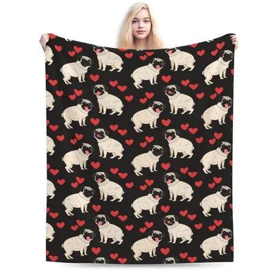 Pug Pattern with Hearts Blanket No. 2: A Playful Design for Dog Lovers