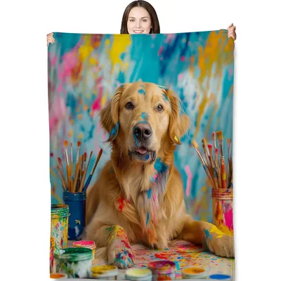 Golden Retriever Painting Artist Blanket for Creative Dog Lovers