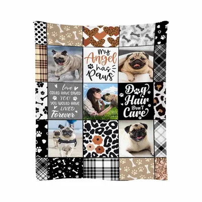 Dog Hair Dont Care Blanket Pug Collage Throw for Fans