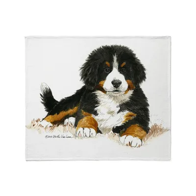Bernese Mountain Dog Puppy Blanket Fluffy Furry Artwork