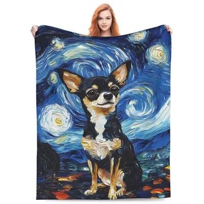 Chihuahua in Starry Night Blanket: Artistic Dog Design