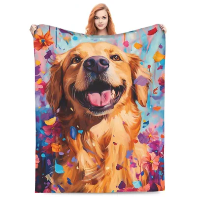 Colorful Golden Retriever Portrait Blanket featuring a vibrant
