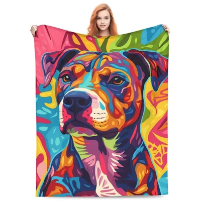 Colorful Pitbull Portrait Blanket: Vibrant Pop Art Dog Design