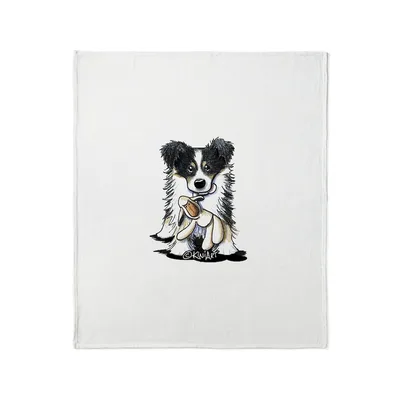 Border Collie Sitting Sketch Blanket: Puppy with Toy Illustration