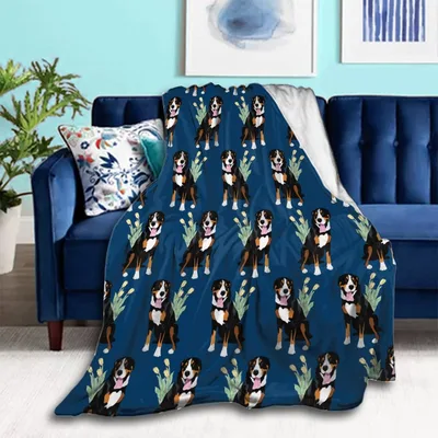 Bernese Mountain Dog Pattern Blanket: Happy Dogs with Flowers