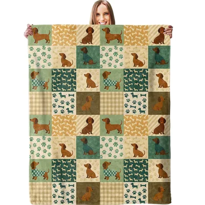 Dachshund Patchwork Print Blanket: Sausage Dog Quilt Design