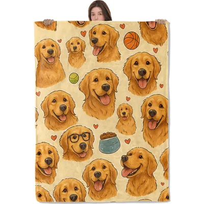 Golden Retriever Pattern with Balls Blanket for Happy Dog Lovers