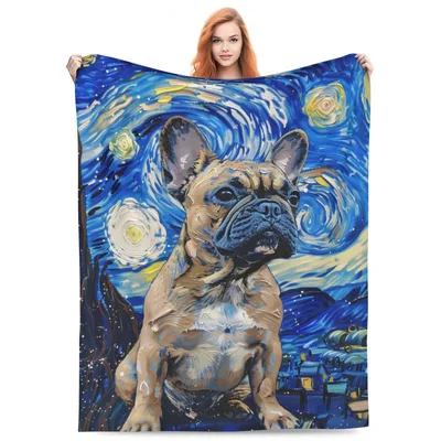 French Bulldog Starry Night Painting Blanket for Art Lovers