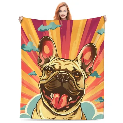 Pop Art French Bulldog Sunburst Blanket: Vibrant Retro Dog Art