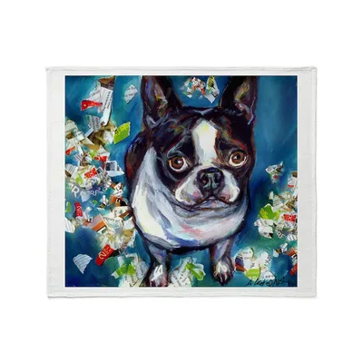 Boston Terrier Painting Art Blanket Shredded Paper Dog Portrait