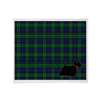 Scottish Terrier Tartan Plaid Blanket: Black Dog on Green Check