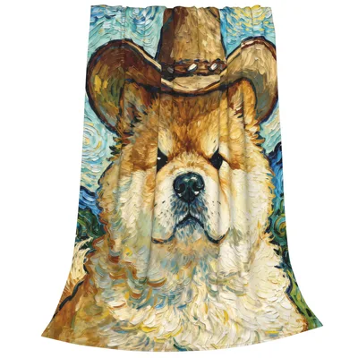 Cowboy Shiba Starry Night Blanket: Western Dog Art
