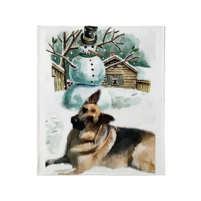 German Shepherd and Snowman Blanket: Winter Dog Art