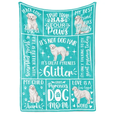 Great Pyrenees Dog Mom Blanket with Paws and Phrases