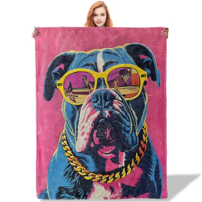 Pop Art Bulldog Sunglasses Blanket Cool Canine with Yellow Frames