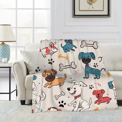 Cartoon Dogs and Bones Blanket: Playful Canine Pattern for Pet Lovers