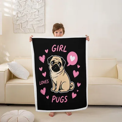 Girl Loves Pugs Blanket: Adorable Pug Design for Dog Lovers