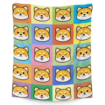 Shiba Inu Faces Pattern Blanket: Colorful Dog Grid Design