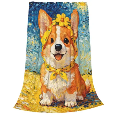 Corgi Starry Night Painting Blanket No. 2