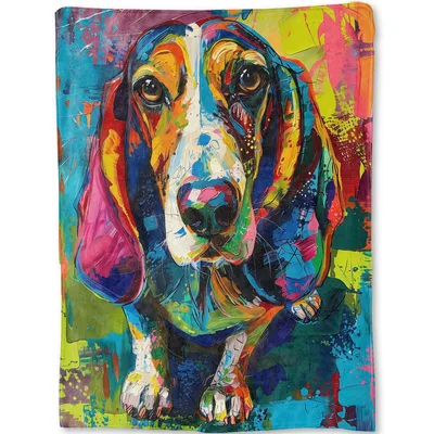 Colorful Basset Hound Portrait Blanket: Vibrant Artistic Dog Design