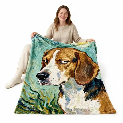 Starry Night Moody Beagle Blanket: Van Gogh Style Dog Art