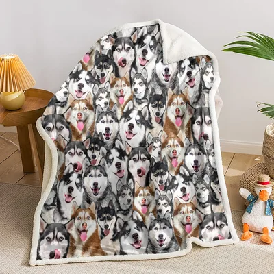 Husky Dog Face Pattern Blanket: A Collage of Happy Canine Smiles