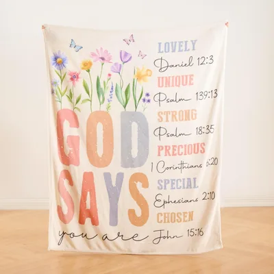 God Says You Are Blanket: Scripture Flowers Throw