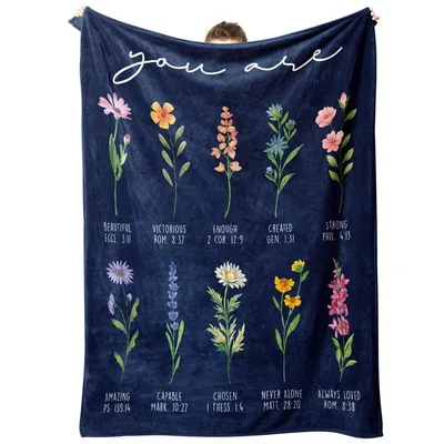Christian Encouragement Blanket with Bible Verse Wildflowers