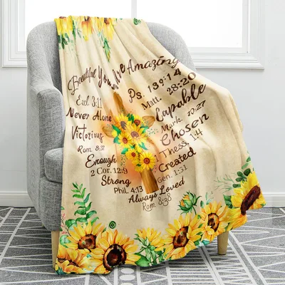 Bible Verse Sunflower Blanket: Scripture Words on Sunshine Yellow