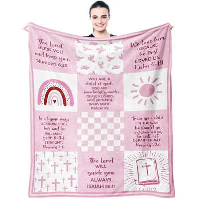 Pink Scripture Blanket for Baptism and Faith Gifts