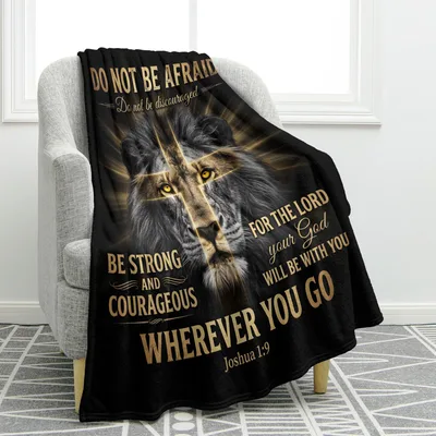 Lion Bible Verse Blanket for Faith and Courage