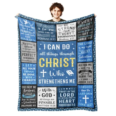 Religious Verses Blanket: Scripture Collage in Blue