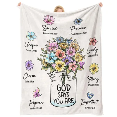 God Says Blanket: Bible Verse Flowers Throw