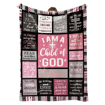 Pink and Black Scripture Blanket: I Am a Child of God Design
