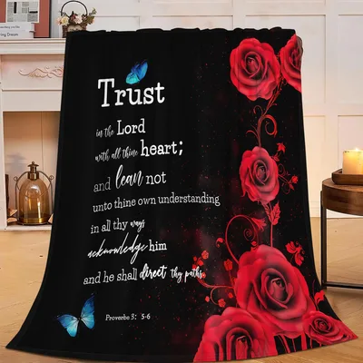 Bible Verse Roses Blanket: Trust in the Lord Scripture Throw