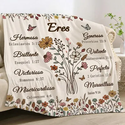 Spanish Bible Verse Blanket with Floral Scripture Words