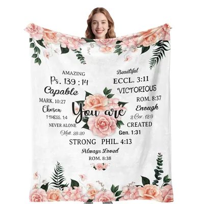 Encouragement Verses Blanket: Soft Floral Scripture Throw