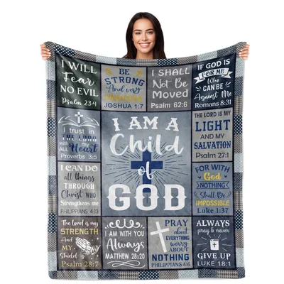 Navy Plaid Scripture Cross Blanket for Faithful Hearts