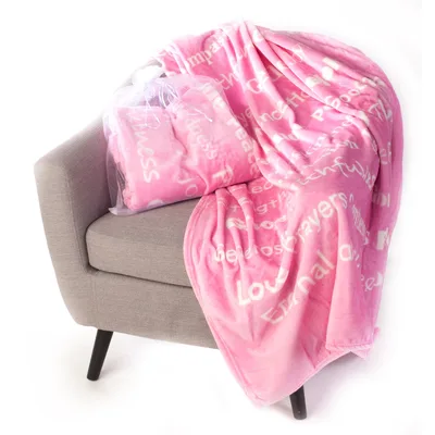 Faith Word Blanket: Soft Pink Throw Covered in Virtues
